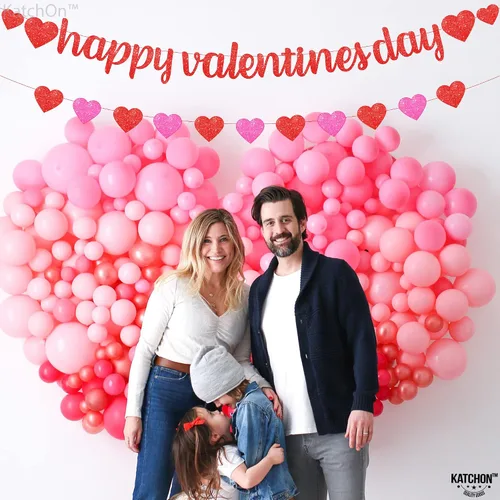 Miniatura 8 de KatchOn, Cartel de feliz San Valentín con purpurina, 10 pies, sin bricolaje, guirnalda de corazón rojo y rosa para decoraciones del día de San