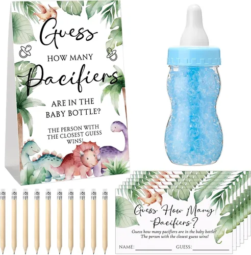 Miniatura 13 de Roowest 512 piezas de juegos de baby shower Adivina cuántos chupetes letrero, 100 pequeños juegos de adivinanzas, 10 lápices HB, botella de leche
