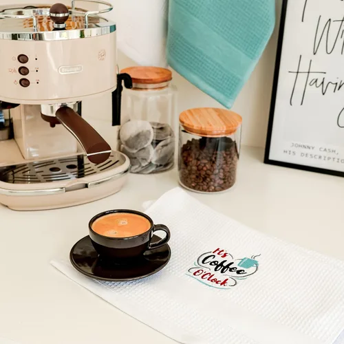 Miniatura 6 de Luzia Coffee O'Clock - Toallas de cocina, elegantes y absorbentes, toallas bordadas de algodón turco con tejido de gofre, juego de tres