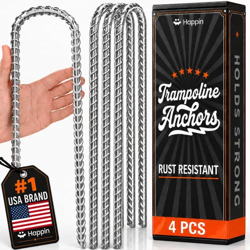 Happin® Anclajes de trampolín de 12 pulgadas, estacas de trampolín, estacas de suelo resistentes, anclajes de tierra atornillados, accesorios de