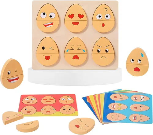 Juguetes Montessori para niños de 1, 2, 3 años, juguetes de madera para clasificar expresiones faciales para niños pequeños, juego de bloques de