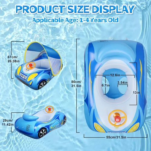Miniatura 5 de Flotador de piscina para bebé con dosel: flotadores para bebés de 6 a 48 meses flotadores de natación Qoosea con protección solar UPF50+ y volante