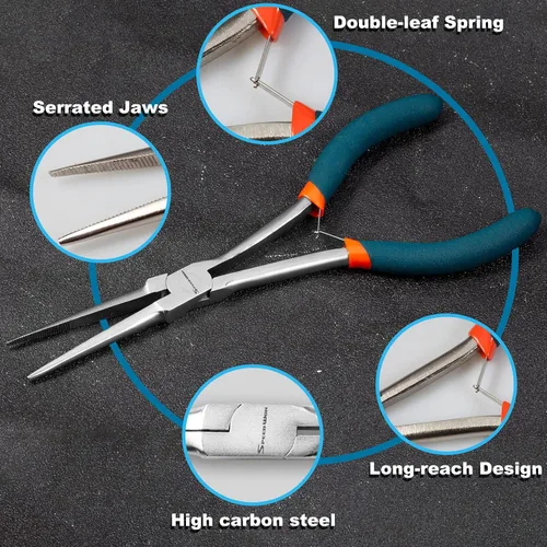 Miniatura 2 de SPEEDWOX Alicates de punta de aguja de largo alcance de 7 pulgadas con dientes, alicates de bucle de alambre de precisión extra largos para hacer