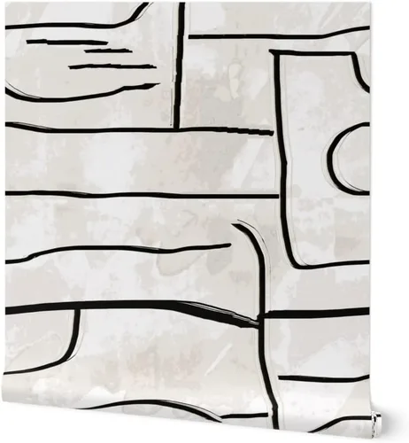Papel tapiz para despegar y pegar - Graffiti negro y gris líneas de tinta pincel de pintura extraíble personalizado Spoonflower