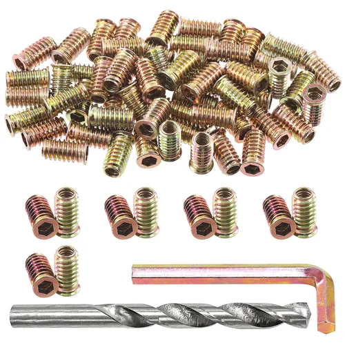 Miniatura 11 de Swpeet 60 piezas de insertos de madera chapados en zinc de 1/4"-0.787 x 0.394 in de color acero al carbono y taladro giratorio de 0.433 in con 1 kit