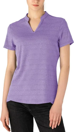Miniatura 76 de Gopune Polo de golf con cuello en V para mujer, sin cuello, manga corta, ligera, de secado rápido, camisetas de tenis para correr