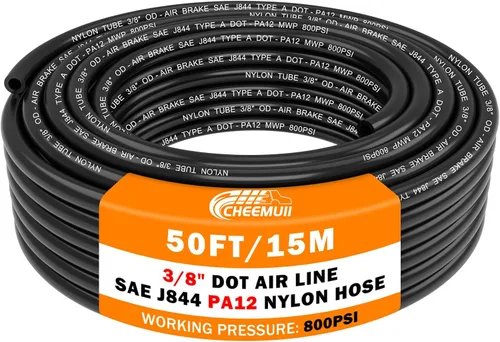 CheeMuii 50 pies 3/8 Tubo Neumático 3/8" PA12 Nylon DOT Línea de Aire SAE J844 Manguera de Aire DOT 15.3 Metros 3/8 Pulgadas OD Tubo de Aire Negro