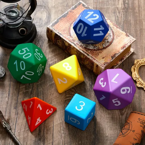 Miniatura 4 de Arrowbash 6 Piezas Dados Poliédricos Jumbo de Espuma de 3.94 Pulgadas, Juego de 6 Dados Poliédricos de 4, 6, 8, 10, 12 Lados, Regalos