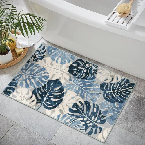 Miniatura 6 de Wonnitar Leaf - Alfombra de cocina de 2x3 pies, alfombra azul pequeña para baño, alfombra decorativa lavable para mesita de noche, planta