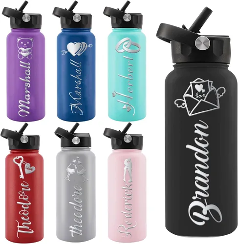 Miniatura 23 de Personalized Water Bottles, Custom Water Bottle with Birth Month Flower Personalized Text Names, Gifts for Women, Customized Engraved Stainless