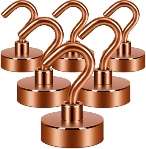 Miniatura 43 de Neosmuk Ganchos magnéticos extrafuertes con resistencia de más de 27 lbs, con imanes de tierras raras resistentes para refrigerador, crucero, Bronce