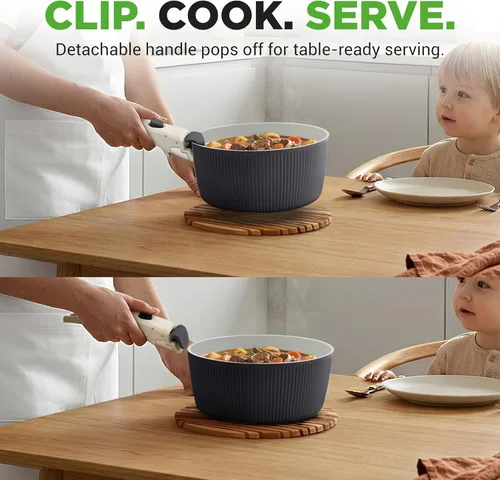 Miniatura 3 de NutriChef Juego de utensilios de cocina de cerámica de 18 piezas con asas desmontables, ollas y sartenes antiadherentes, revestimiento de cerámica
