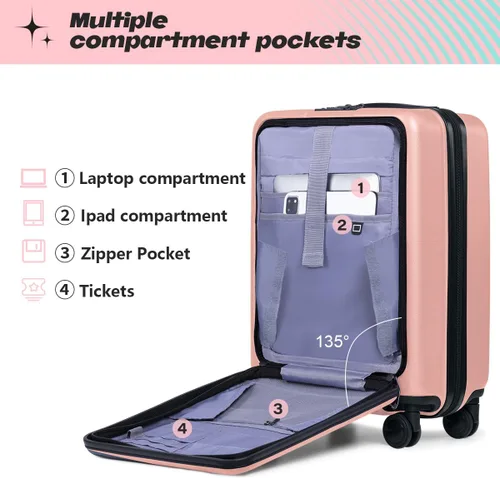 Miniatura 4 de AnyZip Maletas de equipaje con ruedas giratorias PC+ABS Hardshell TSA Lock, Rosado