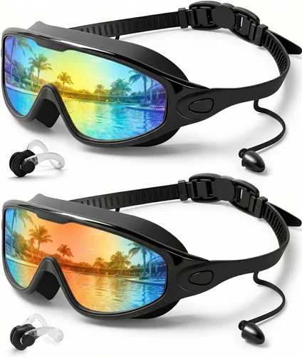 Miniatura 14 de Swim Goggles 2 Pack, Wide View Anti Fog&UV Swimming Goggles for Audlt, No Leaking Swim Glasses for Men Women Kids Aqua & Plata Brillante