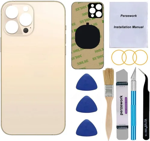 Reemplazo de cristal trasero OEM (dorado) compatible con iPhone 13 Pro Max de 6.7 pulgadas, todos los portadores con adhesivo preinstalado y kits de