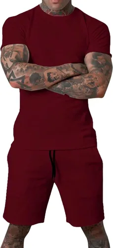 Miniatura 4 de Uni Clau Conjunto corto de 2 piezas para hombre, conjunto de camisa y pantalones cortos de verano a la moda