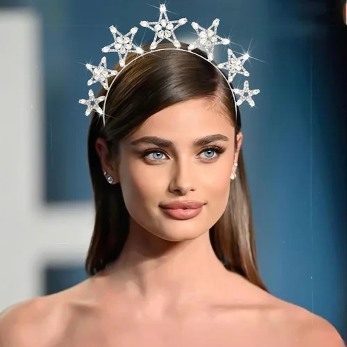 Miniatura 4 de Diadema de corona de halo de estrella plateada, diadema de halo de cristal, tiaras de diosa, tocado de novia, boda, graduación, Halloween