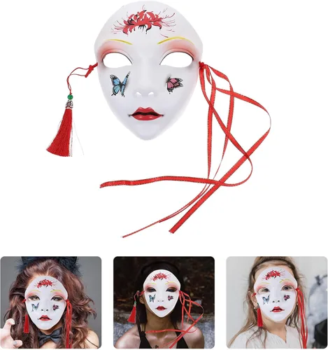 Miniatura 2 de PRETYZOOM Máscaras japonesas de Kabuki Kitsune para hombres, mujeres y niños, disfraz de Halloween, estilo chino, cosplay, máscara genial