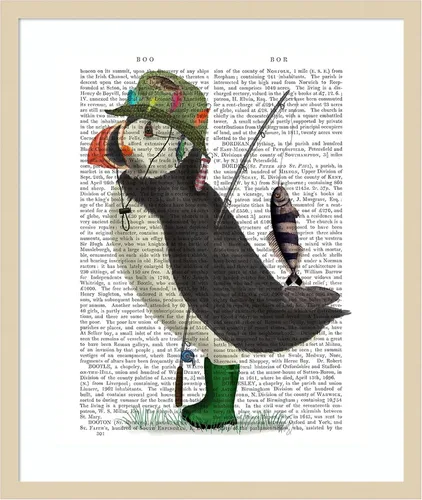 Miniatura 9 de Amanti Art Framed Wall Art Print 21x17 Puffin Fishing by Fab Funky, Animals Wall Art, Whimsical Decor, Small Poster Painting Artwork for Living