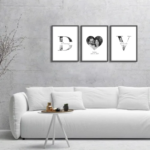 Miniatura 3 de Impresiones en lienzo personalizadas con fotos de pareja y nombre, iniciales personalizadas con nombre y fecha especial, juego de 3 impresiones