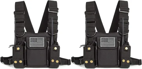 Miniatura 10 de Funda de hombro de radio para arnés de pecho, chaleco para radio bidireccional, bolsa frontal para walkie talkie con bolsas frontales para Kenwood