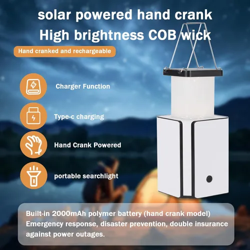 Miniatura 2 de Paquete de 4 linternas solares LED recargables de emergencia, recargable solar blanco cálido, tipo C recargable, generación de energía de manivela