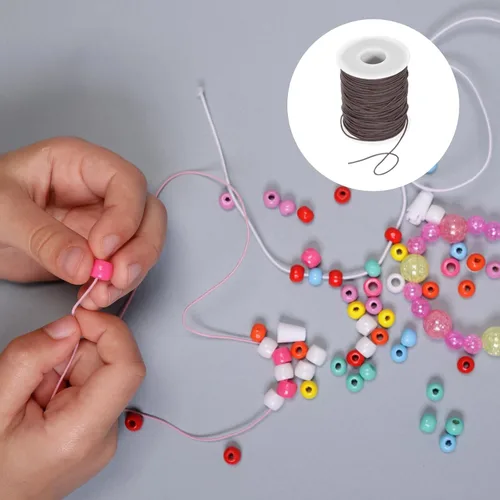 Miniatura 5 de uxcell Cordón elástico de 0.047 pulgadas (0.047 in) con hilo elástico para hacer joyas, collares, pulseras, cuentas, 109 yardas, color marrón