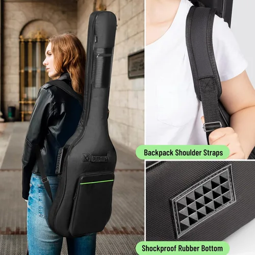 Miniatura 5 de CAHAYA Funda para Bajo Eléctrico con Mochila 0.3 Pulgadas de Acolchado Negro, Mochila Acolchada Blanda Verde CY0292