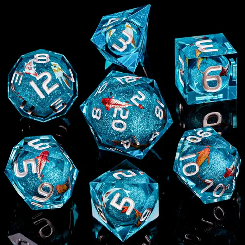 Miniatura 2 de ARUOHHA Juego de dados DND de núcleo líquido, 7 piezas de dados de resina azul afilados compatibles con juegos de rol D&D, juego de dados