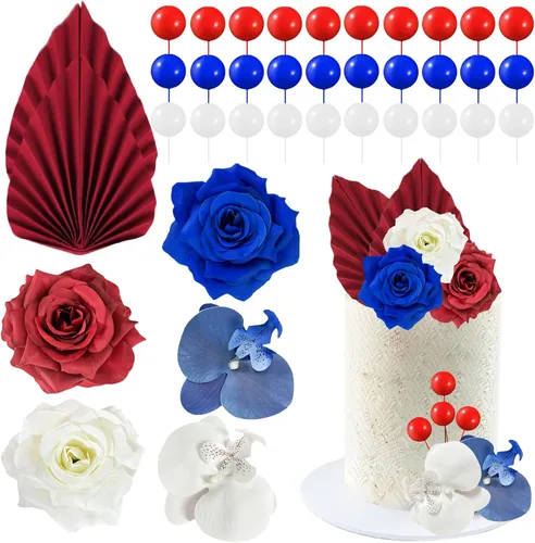Miniatura 12 de 29 piezas de decoración de pastel de flores, hojas de palma, bola de mariposa, decoración bohemia para tartas, decoración de pastel de cumpleaños