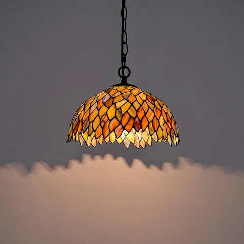 Miniatura 3 de Lámpara Colgante de Vidrio Emplomado Estilo Tiffany con Enchufe, 12" de Ancho Diseño de Glicinia Lámpara Colgante, Cadena de 60 Pulgadas Cable de 15
