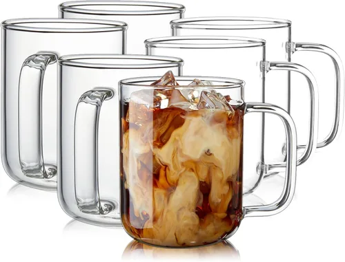 Miniatura 13 de Tazas de café de vidrio, tazas de café helado de 24 onzas, tazas de té transparentes grandes, juego de 2, tazas de vidrio con asas, tazas de vidrio