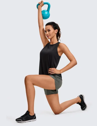 Miniatura 3 de CRZ YOGA Camiseta sin mangas ligera para mujer, espalda cruzada, sin mangas, para entrenamiento, cuello alto, atlética, para correr
