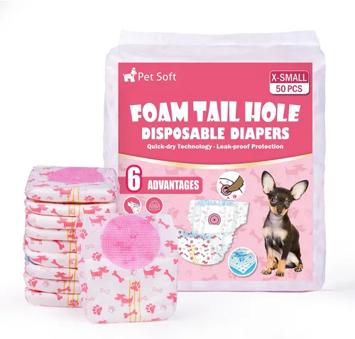 Pet Soft - Pañales desechables para perras - Pañales para perras hembra con agujero ajustable de cola de espuma, indicador de humedad para perritos