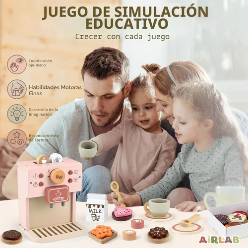 Miniatura 6 de Airlab Juego de café para niños, juego de cafetera de juguete para niños pequeños, accesorios de cocina de madera, juego de simulación para niñas