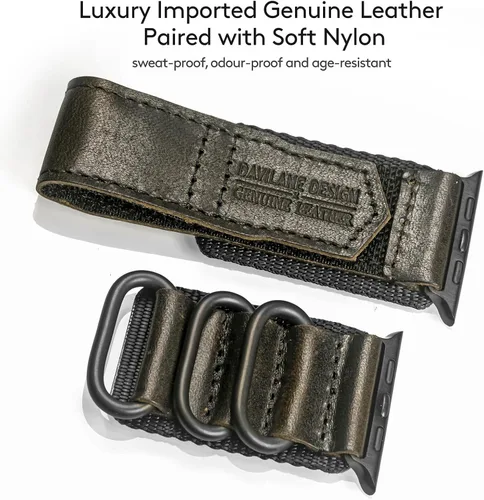 Miniatura 4 de Compatible with Apple Watch Band,Rugged Replacement Leather Nylon Strap With Three Buckle Loop Design For iWatch Ultra 3/2/1, Series