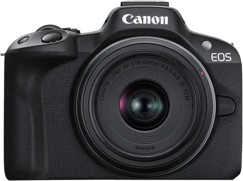 Kit de cámara sin espejo Canon EOS R50 con lente RF-S18-45mm F4.5-6.3 IS STM, sensor CMOS de 24.2 megapíxeles (APS-C), video 4K, cámara híbrida,