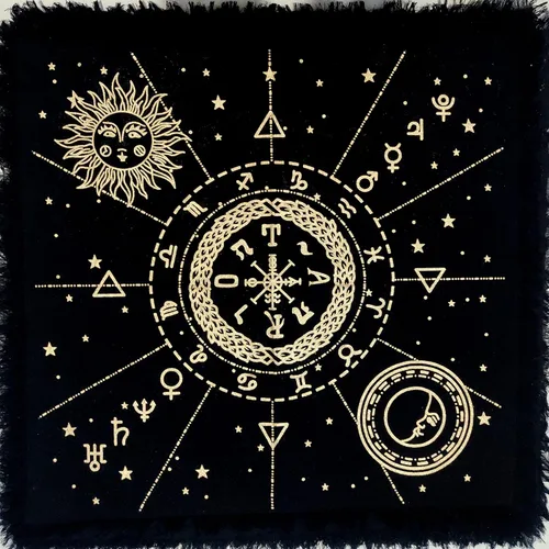 Miniatura 11 de CRAFT KALA Tela de altar planetas espirituales, estrellas rituales y galaxia, hermoso sistema solar, sistema solar, oro y plata, 24 x 24 pulgadas