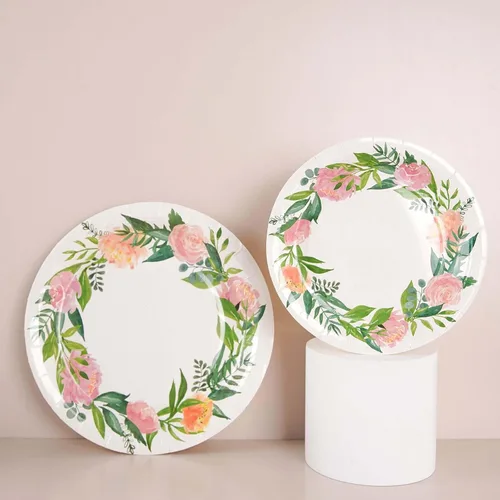 Miniatura 7 de Efavormart - Paquete de 25 platos de papel de primera calidad de flores primaverales de 9 pulgadas; platos llanos desechables de alta resistencia