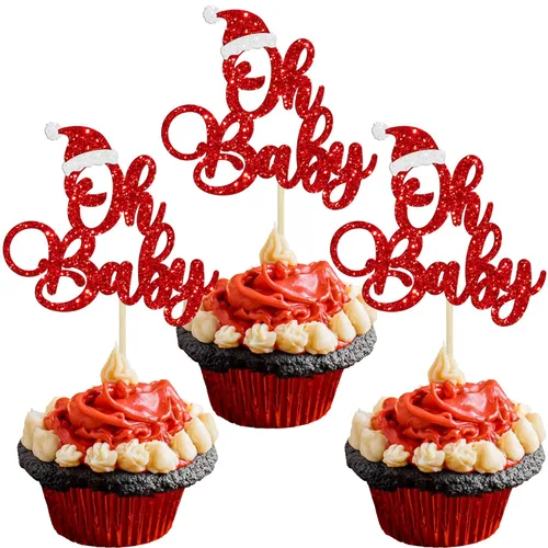 Miniatura 15 de Gyufise 24 piezas Adornos para cupcakes de jengibre de Navidad con purpurina, adornos para cupcakes de jengibre para revelar el género, púas