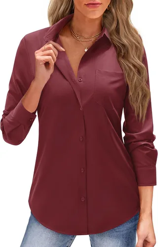 Miniatura 5 de J.VER Camisas con botones para mujer, camisas de vestir de manga larga, blusas de trabajo con cuello casual de negocios