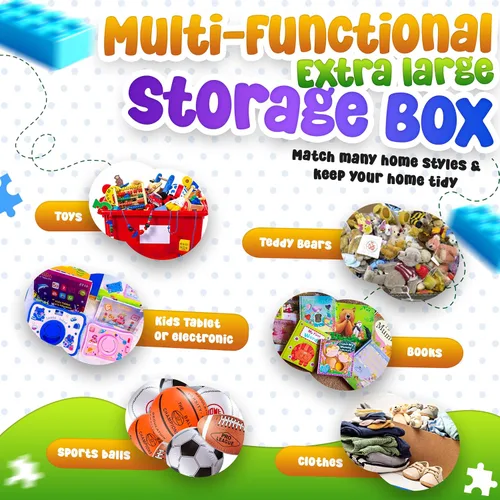 Miniatura 5 de Organizador de almacenamiento de juguetes extra grande para niños, caja de juguetes plegable de 40 x 13 x 16 pulgadas con 3 tapas, divisores