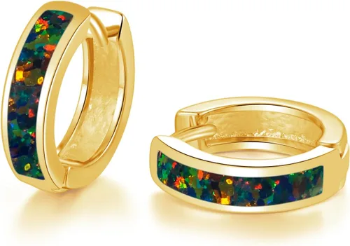 Miniatura 239 de CiNily Aretes Huggie de ópalo con bisagras, chapados en oro, hipoalergénicos, pequeños aretes de aro para mujeres, adolescentes, niñas, hombres