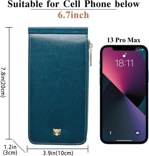 Miniatura 5 de FOXLOVER Portatarjetas de crédito múltiples para mujer, con bloqueo RFID, cartera de cuero para mujer con bolsillo con cremallera, Azul
