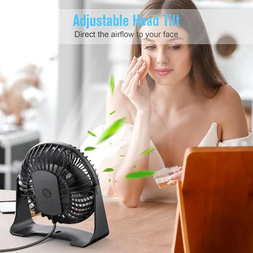 Miniatura 4 de BESKAR Ventilador de escritorio pequeño USB, ventiladores portátiles con 3 velocidades de flujo de aire fuerte, funcionamiento silencioso y rotación