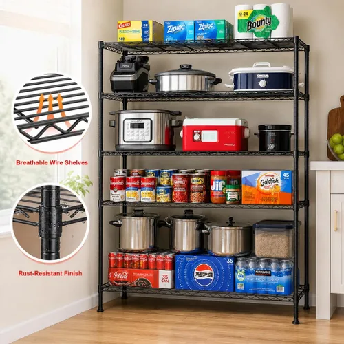 Miniatura 5 de REIBII Estantes de almacenamiento de 5 niveles, estantes de alambre ajustables, estantes de cocina de 13.4 pulgadas de profundidad x 23.2 pulgadas
