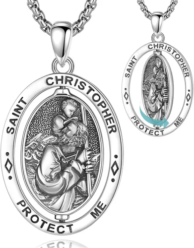 Miniatura 139 de EUDORA Collar de plata de ley 925, San Cristóbal y San Benito, San Miguel, Virgen María, San Judas Tadeo, Cruz de Buen Pastor y Arcángel, Medalla