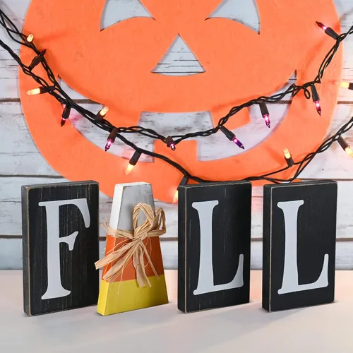 Miniatura 5 de Ornativity Bloques de estantes de madera de otoño, rústico de otoño pintado de madera de caramelo, centro de mesa, estantes de repisa de casa