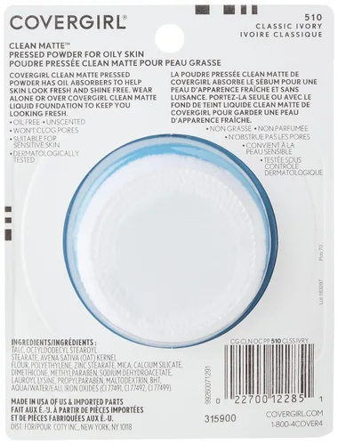 Miniatura 2 de COVERGIRL Polvo Compacto Mate Clean, Polvo de Control de Grasa, 1 recipiente, .35 Fl Oz, Polvo Facial, Polvo Suelto Libre de Aceite, Acabado Mate