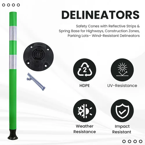 Miniatura 6 de OrangeStar Paquete de 8 conos de tráfico de 48 pulgadas con base de resorte, postes de delineador verdes con rayas reflectantes para seguridad vial